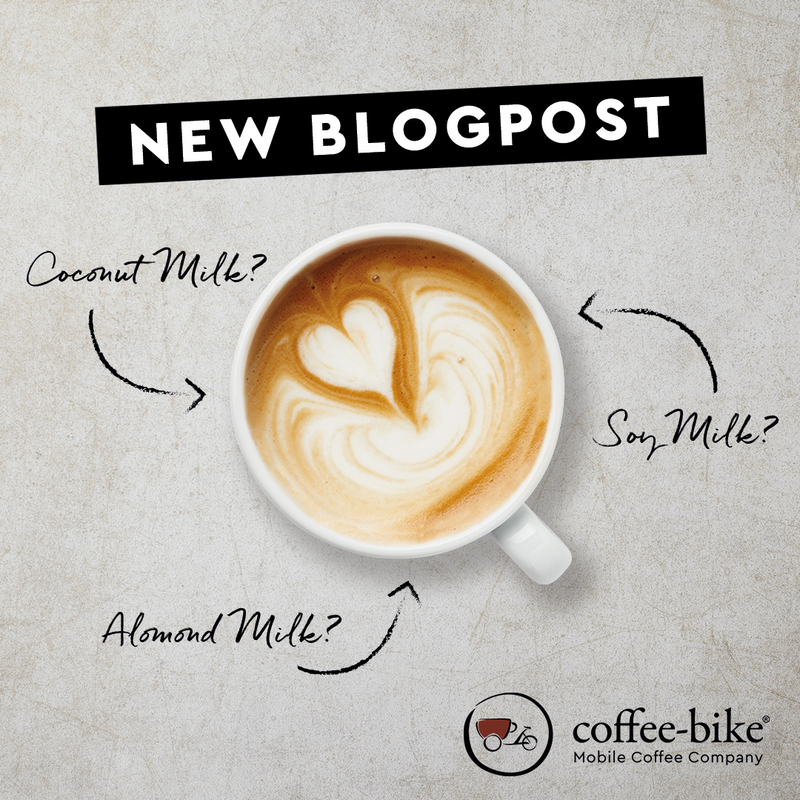 Stone background, cappuccino with latte art, black quickbrush font and a black bar