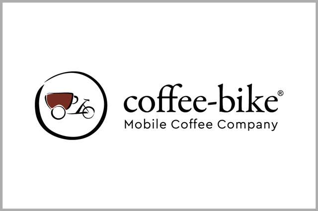 Rechteckiges Coffee-Bike Logo in Farbe weiß hinterlegt