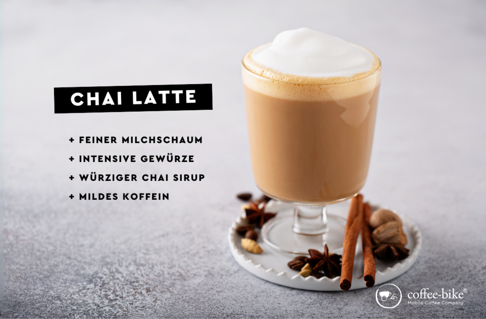 Chai Latte mit feinem Milchschaum, mildem Koffeingehalt und intensiven Gewürzen.