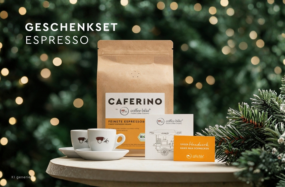 Geschenkset mit Espressobohnen und Espressotassen