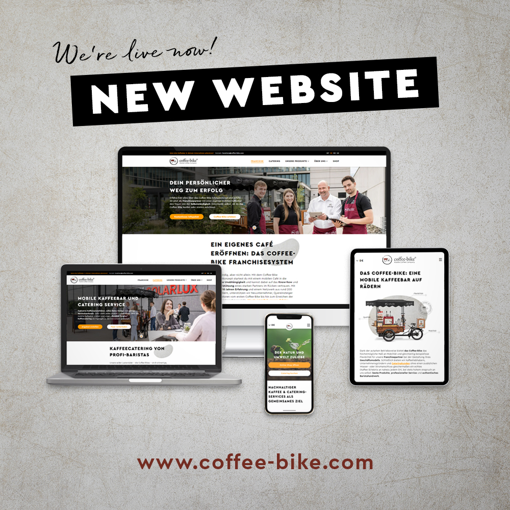 Screen, tablet and mobile with a website on stone background, font with new website